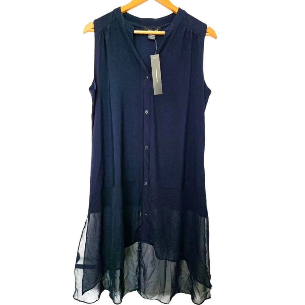 NWT Adele & May Navy Sleeveless Button-Down Tunic Size XL